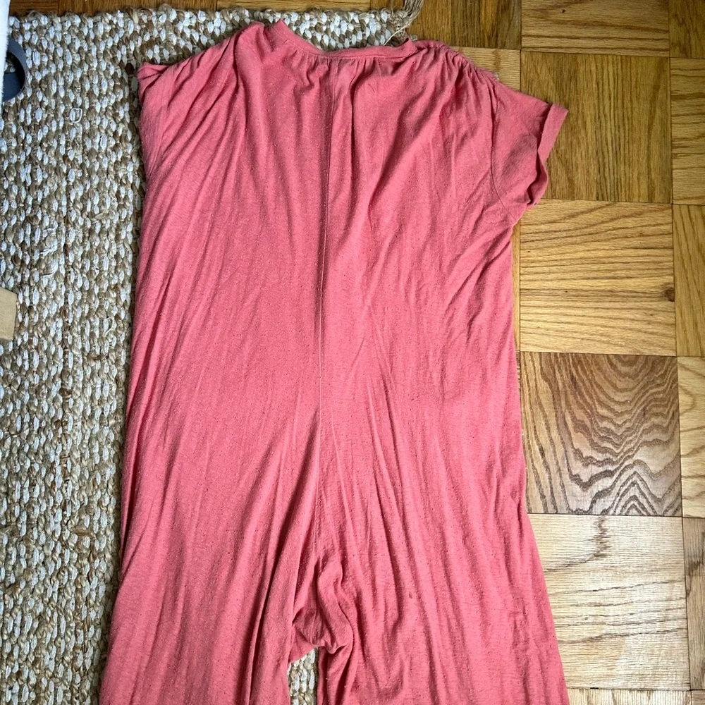 Free People Beach Coral Button-Front Jumpsuit M